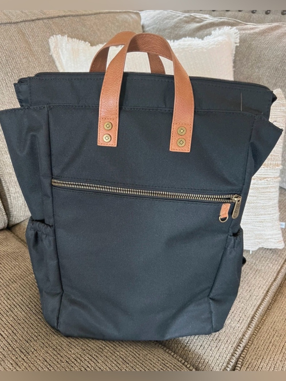 Thirty-One Journey Backpack with Brown Leather Handles
